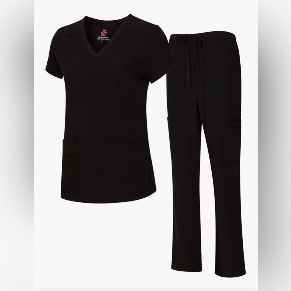 Black V-Neck Scrub Set with stretch